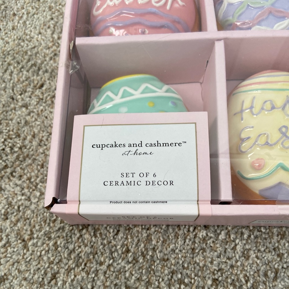Cupcakes and Cashmere 6pc Ceramic Easter Egg Sugar Cookie Decor Set NIB - Picture 2 of 8